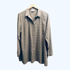 J Jill Gray Plaid Button-Up Shirt Size L Long Sleeves